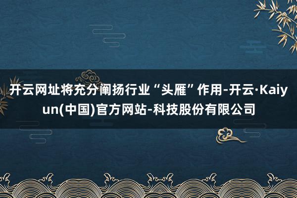 开云网址将充分阐扬行业“头雁”作用-开云·Kaiyun(中国)官方网站-科技股份有限公司